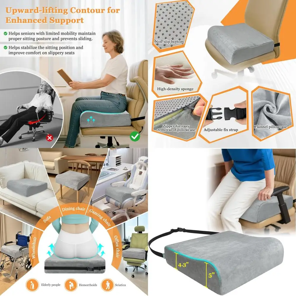 

Elevating Seat Cushion for Adults and Elderly, Extra Thick Chair Pad for Comfort and Height, Support for Sciatica and Back Pain
