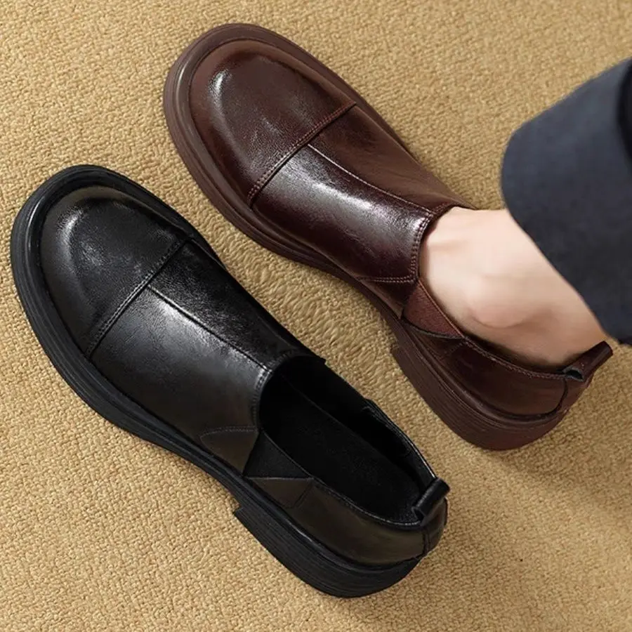 

Retro Leather Soft-soled Small Women's Spring and Autumn British Style One-pedal Deep-mouth Single Soft Flat-soled Loafers Shoes