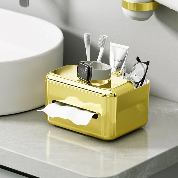 Luxury Golden Tissue Boxes Storage Napkin Holder Paper Case Organizer Ornament  Desktop Tissue Holder Kitchen Tissue Box