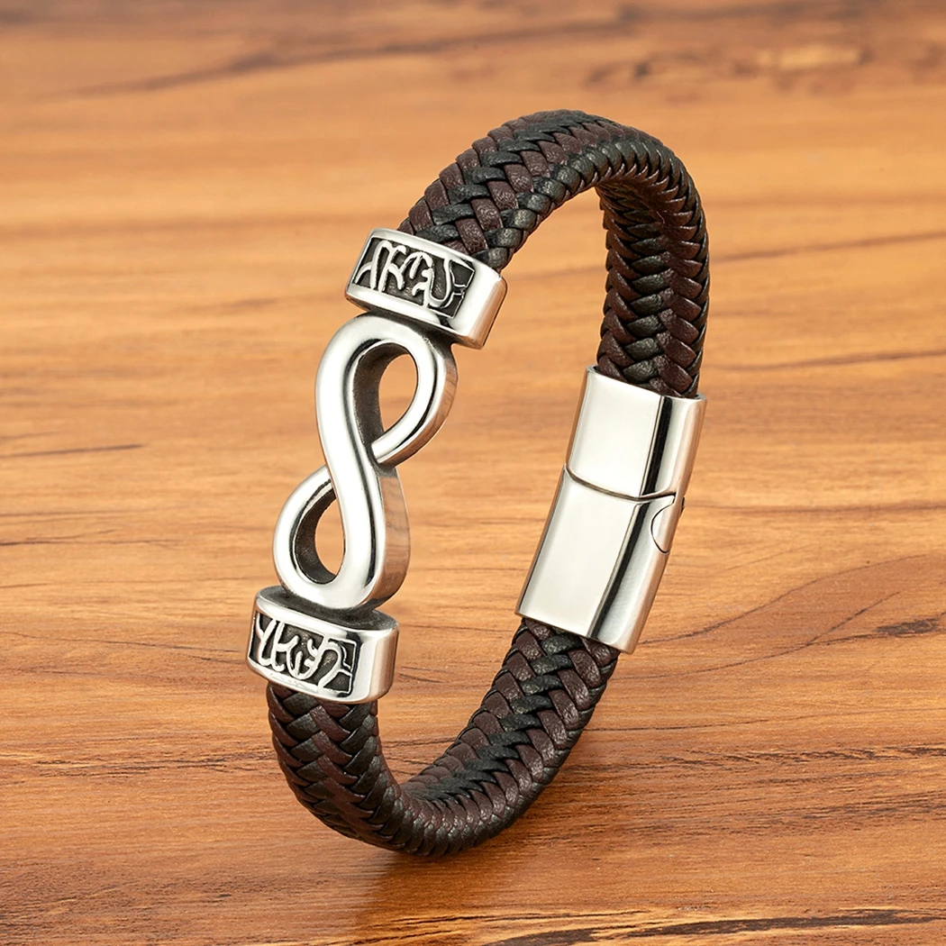 

TYO Men's Stainless Steel Gold And Steel 8-Shaped Buckle Bracelets, Genuine Leather, Niche And Minimalist Design, Men's Gift