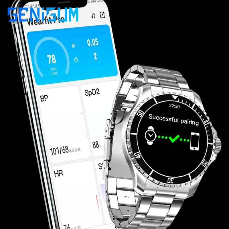 2022 New Smartwatch Men Watch Steel Band Bluetooth Call for Android IOS Xiaomi Sports 3ATM Waterproof 25 Day Standby Steel Watch