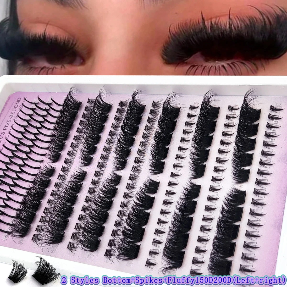 HBZGTLAD Nuevas Extensiones de Pestañas Individuales Voluminosas con Puntas y Efecto Fluffy 60D-200D, Clusters de Pestañas con Puntas para Ojos