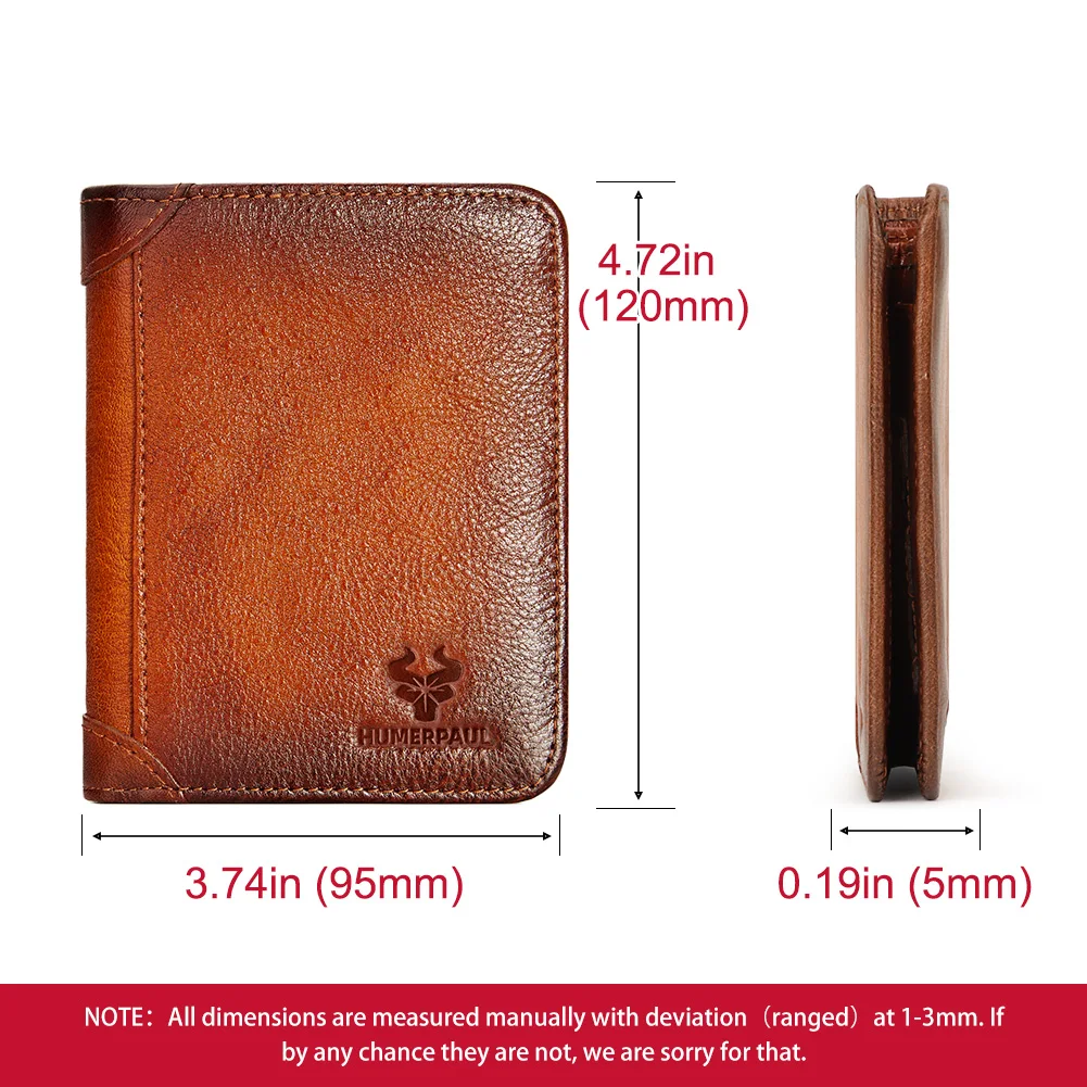 HUMERPAUL Slim Soft Real Leather Wallet for Men RFID Blocking Bifold Multi-card Card Holder ID Purse Male Thin Front Pocket