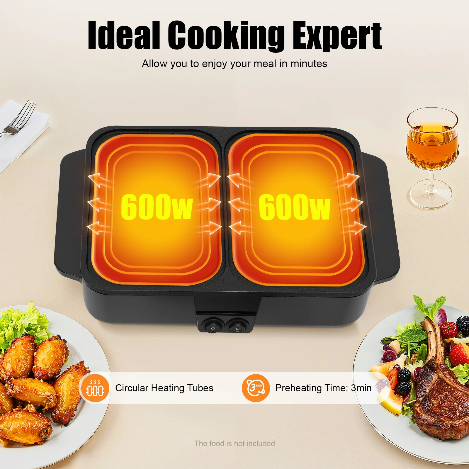 110V US Plug 2 in 1 Electric Hot Pot & Grill Pan Dual Independent Temperature Control Non-Stick Coating 1200W Tabletop Shabu Shabu BBQ Cooker view 4