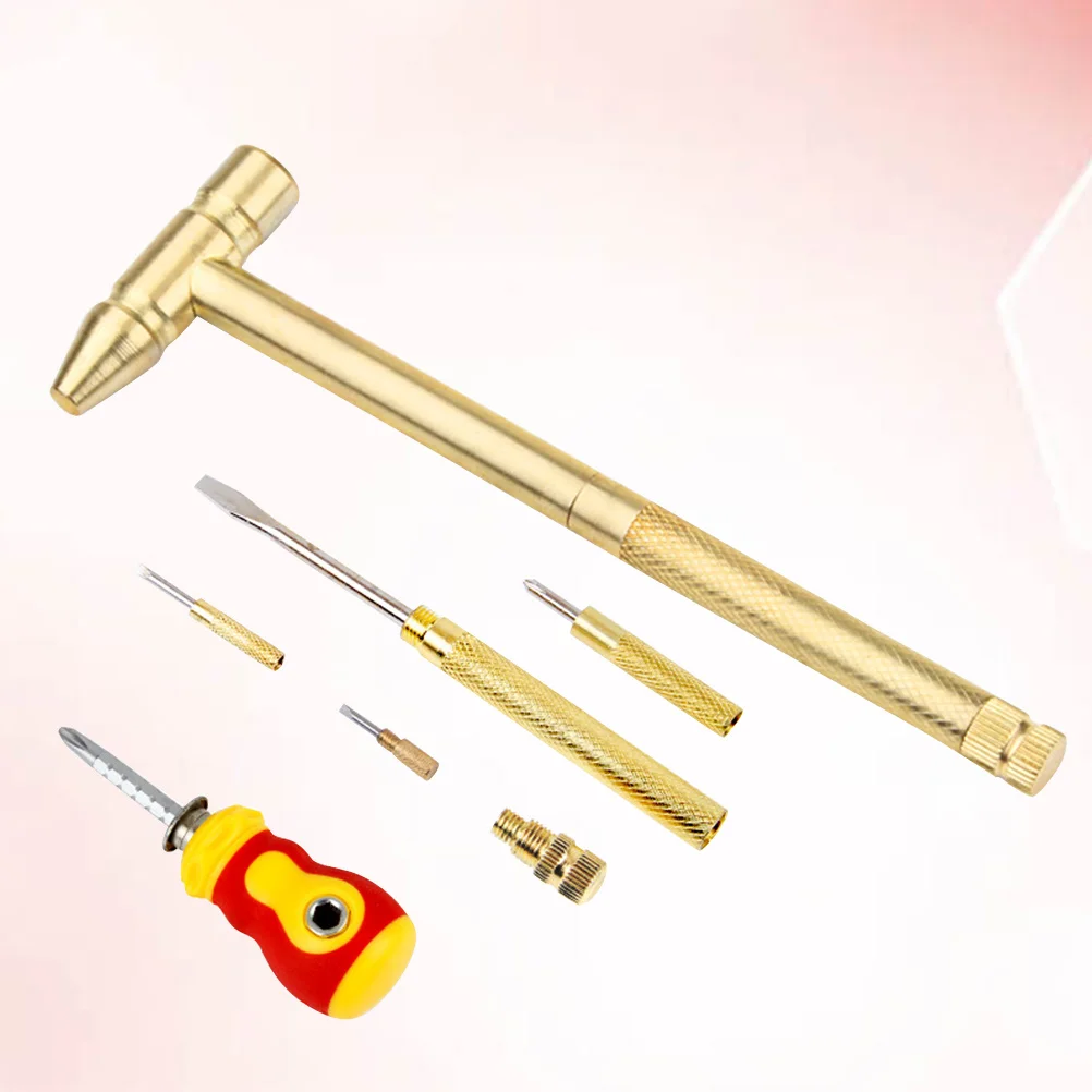 1Set Mini Copper Hammer 3-In-1 Screwdriver Anti-Slip Home Repair Tool Multifunctional Copper Handcraft Tools For Camping Hiking