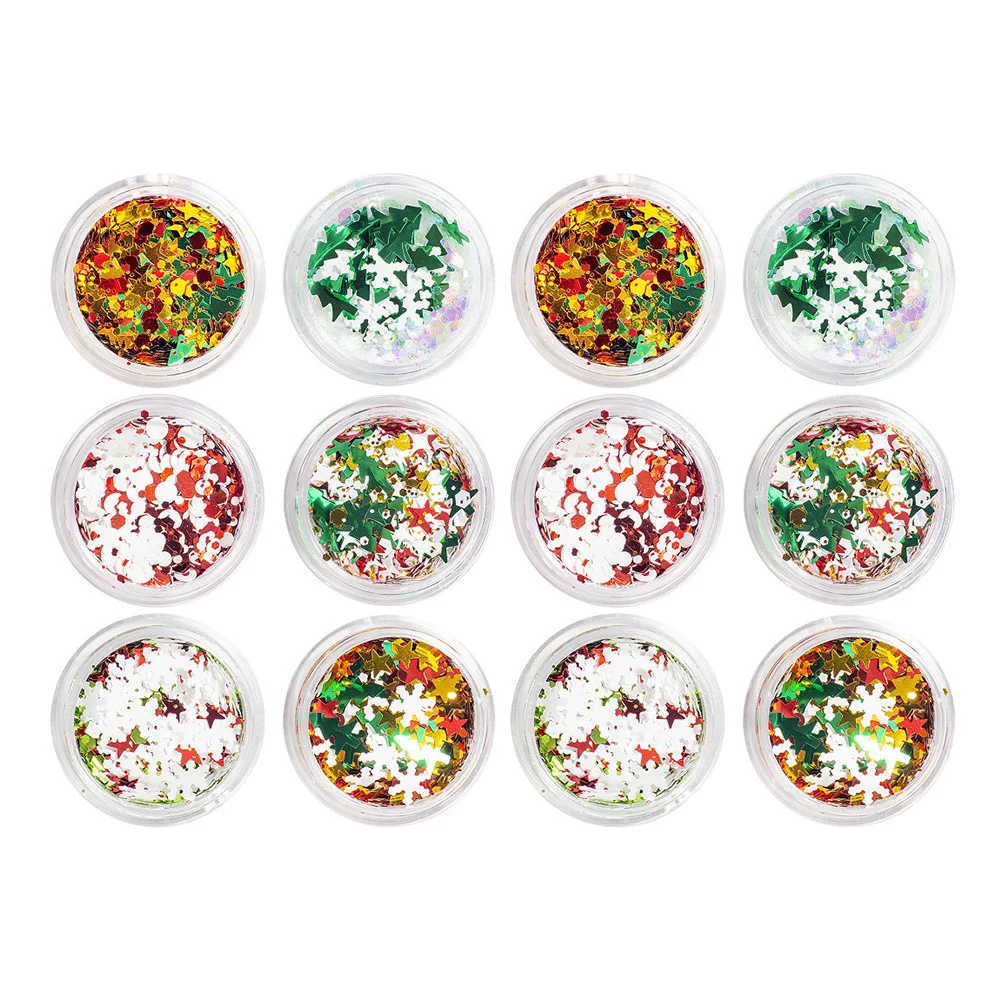 

12 Boxes Christmas Nail Sequins Tree Star Decorations DIY Nail Art Supplies Gold Flakes Glitter Manicure Gold Flakes for Nails