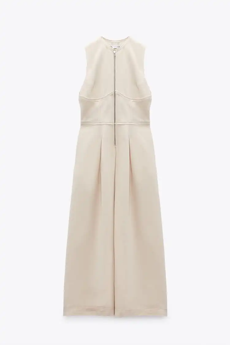 Spring Summer 2024 Women's Slimming A-Line Dr Zipper Svel Waist-Cinching Korean Sle Casual Faion Ladies' Gown