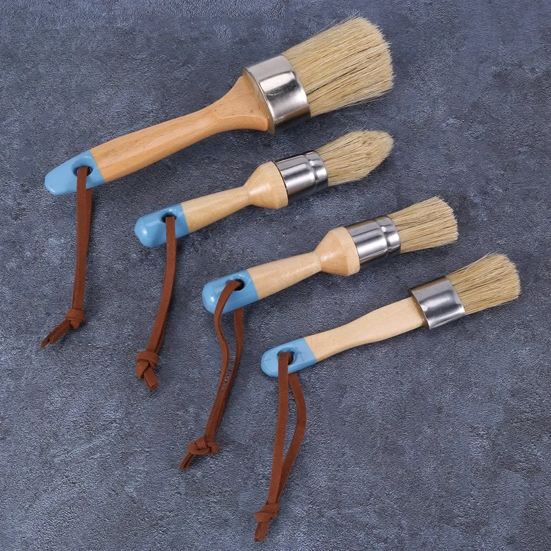 Кисть для рисования мелом и воском для мебели - инструмент для рисования и вощения своими руками, молочная краска, трафареты, натуральная щетина (4 шт.)