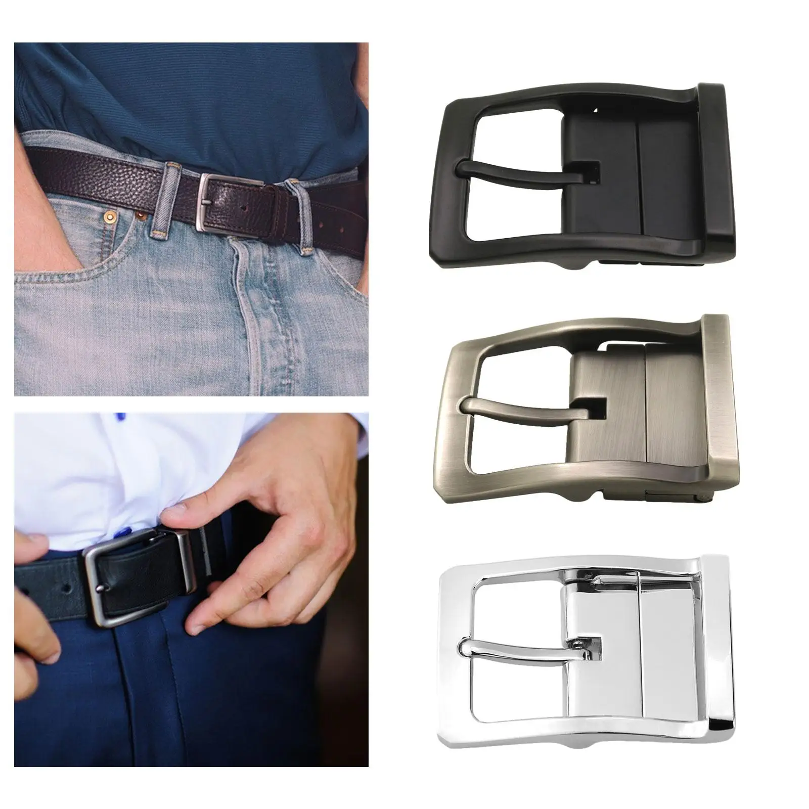 Metal Belt Buckle Pin Belt Buckle Business Casual Belt Accessories Mens for 33mm-34mm Belt Reversible Luxury Replacement