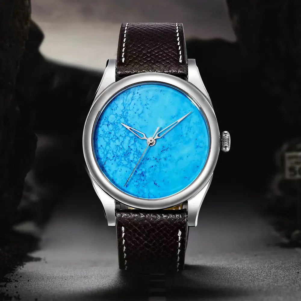 HUASUO High-end Luxury Turquoise Watch For Men Sapphire Crystal Automatic Movement Mechanical Wristwatches 5Bar Waterproof