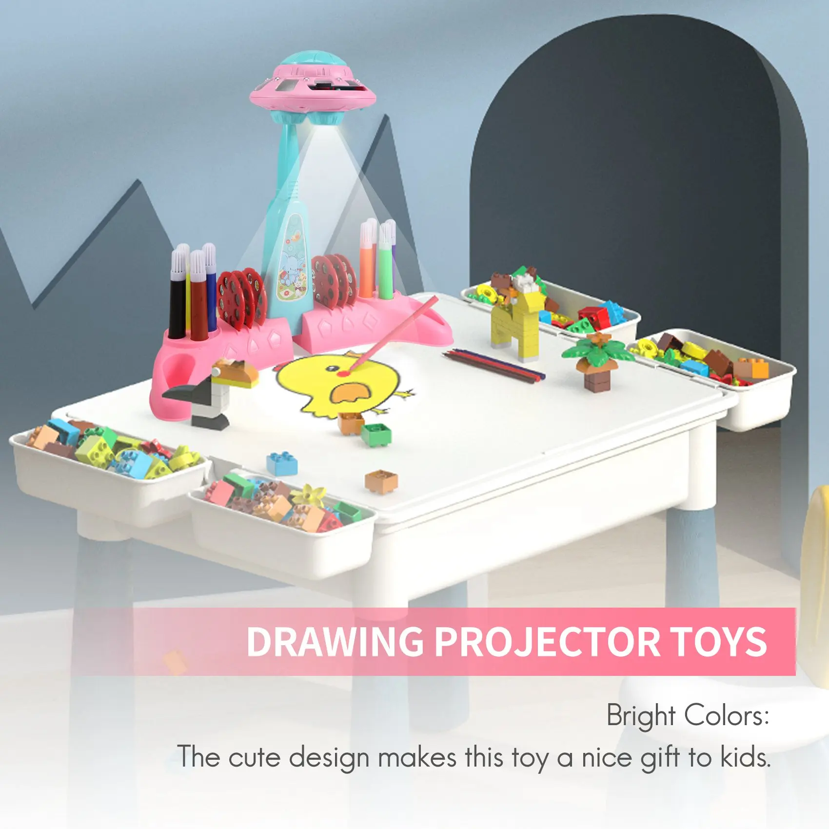 Mainan Proyektor Gambar Bayi untuk Anak-anak Proyeksi Seni UFO Belajar Menggambar Mesin Lukisan Mainan Edukasi Anak