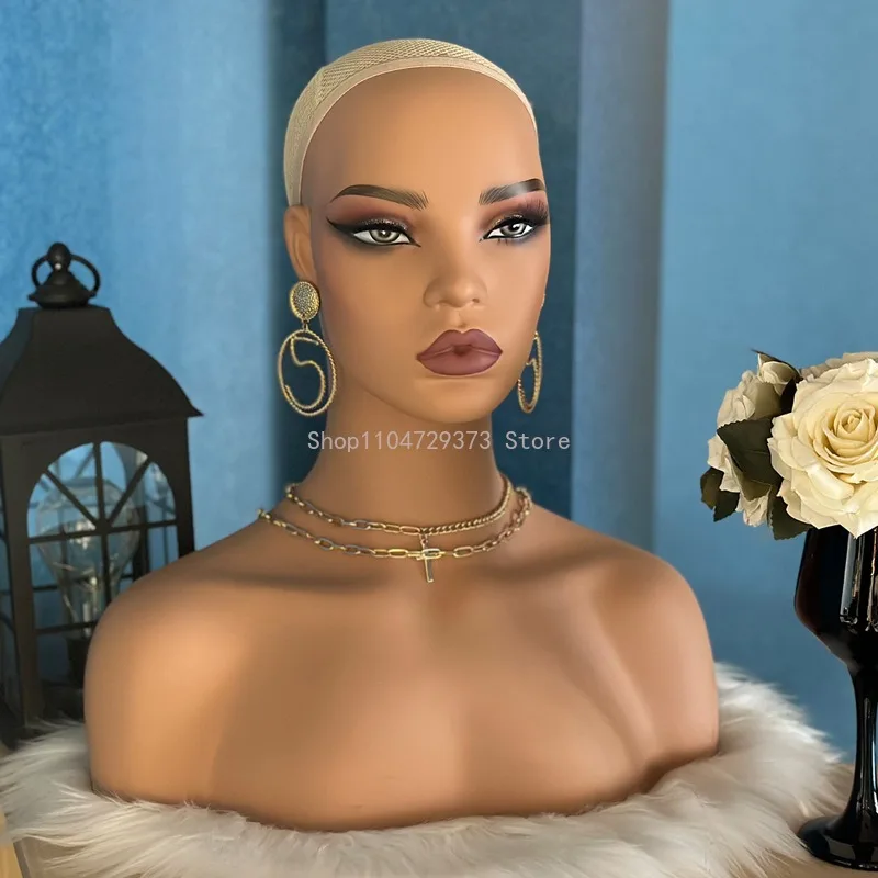

Женская манекен-голова с плечами, из ПВХ, с макияжем, для демонстрации париков, реалистичная женская голова для демонстрации париков.