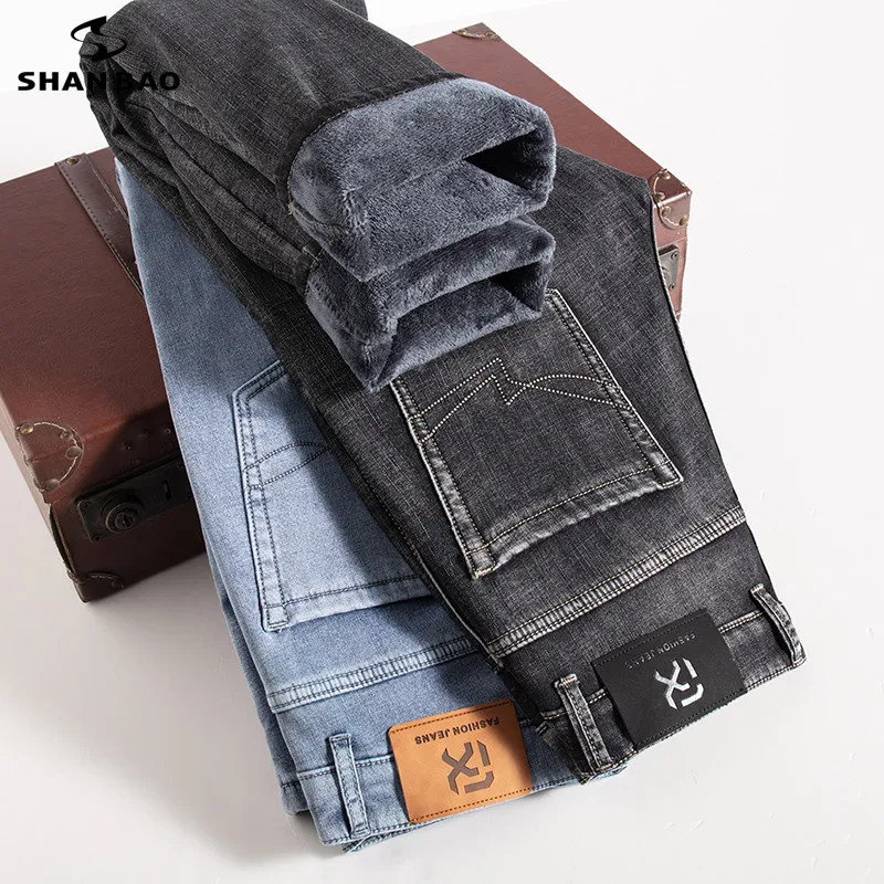 

Brand Men's Winter Thickened Warm Jeans, Fashionable Large Size Slim Straight Stretch Jeans, Casual Men's Fashion Plush Trousers