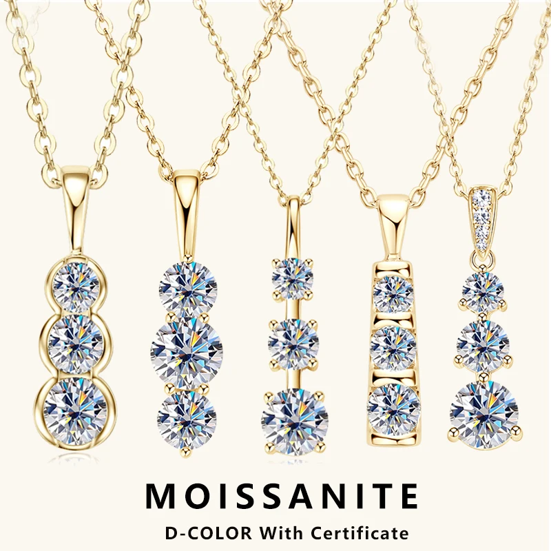 

Lnngy Certified D Color Three Stone Moissanite Pendant Necklace Collar Plata 925 Sterling Silver Necklaces for Women Jewelry