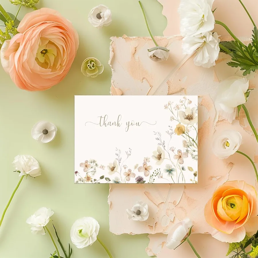 مجموعة بطاقات شكر زهرية مع مغلفات 20 عبوة من بطاقات شكر مقاس 4 × 6 مجموعة كبيرة مثالية لجميع المناسبات وما إلى ذلك. استحمام الطفل الزفاف ثنائية #3