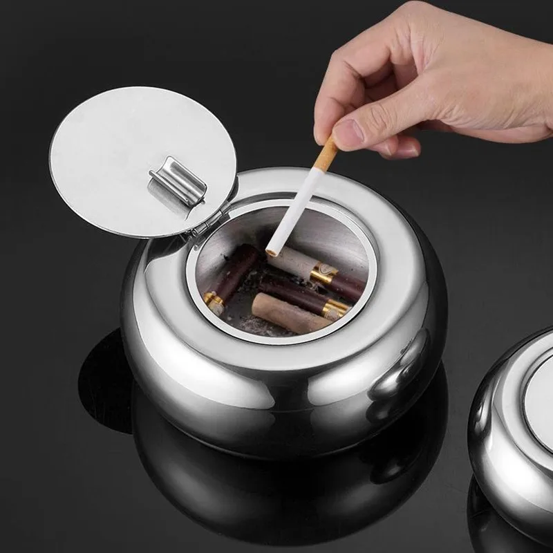 Stainless Steel Drum Ashtray with Head, Creative Ashtray, Fashionable Bar Products, Sealable Personality