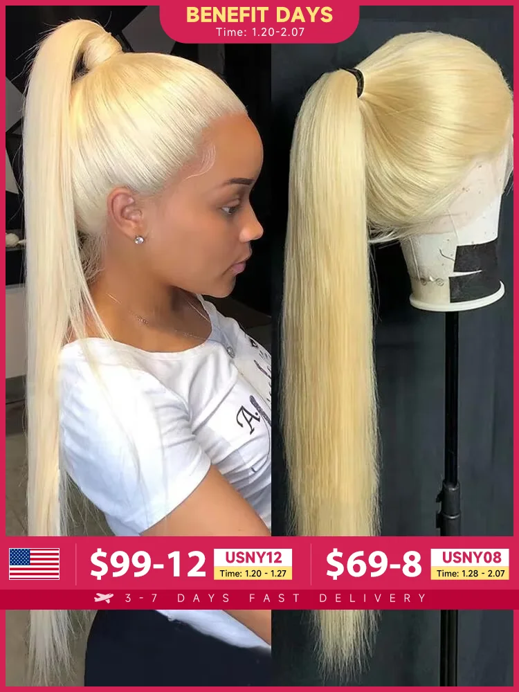 Straight 360 Full Lace Wig Human Hair Pre Plucked 613 Blonde Transparent Lace Frontal Wig Remy Brazilian Hair Wigs For Women