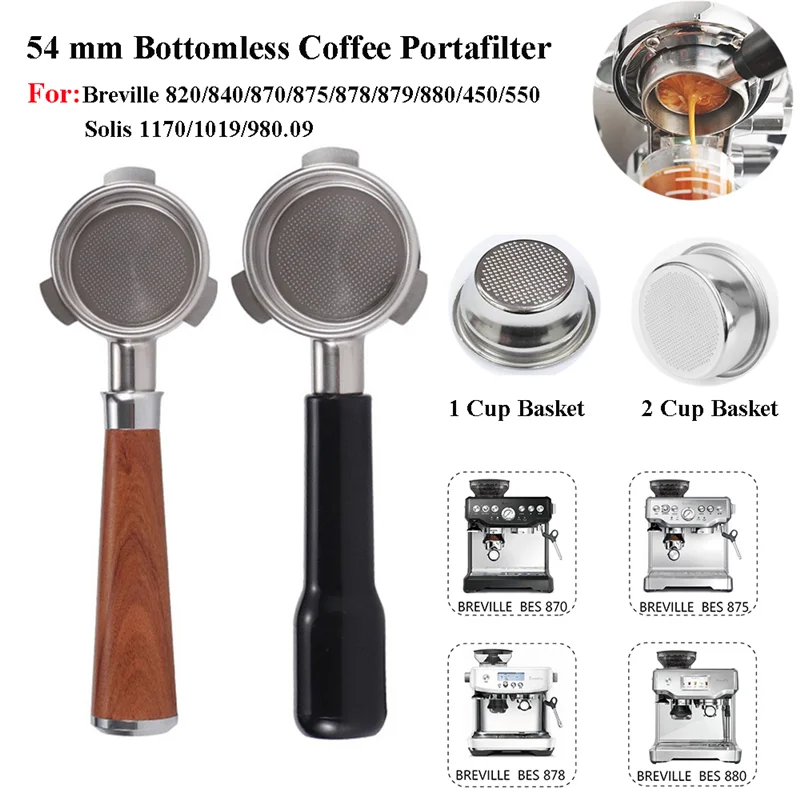 54mm 3-ear Naked Portafilter With Basket For Breville 870/875/878 Solis 1170/1019 Stainless Steel Bottomless Coffee Handle