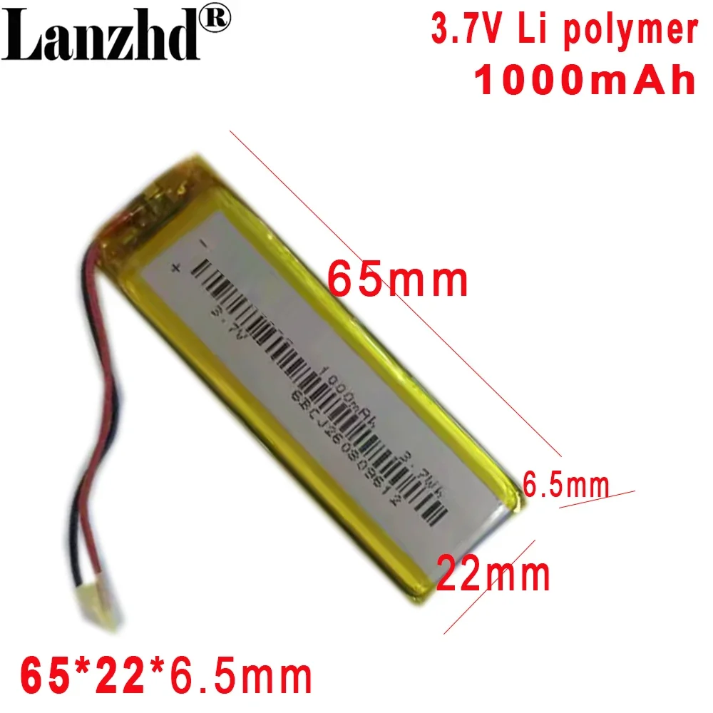 

652265 3.7V polymer lithium battery 1000mAh For Various LED lamps sound Bluetooth digital product battery