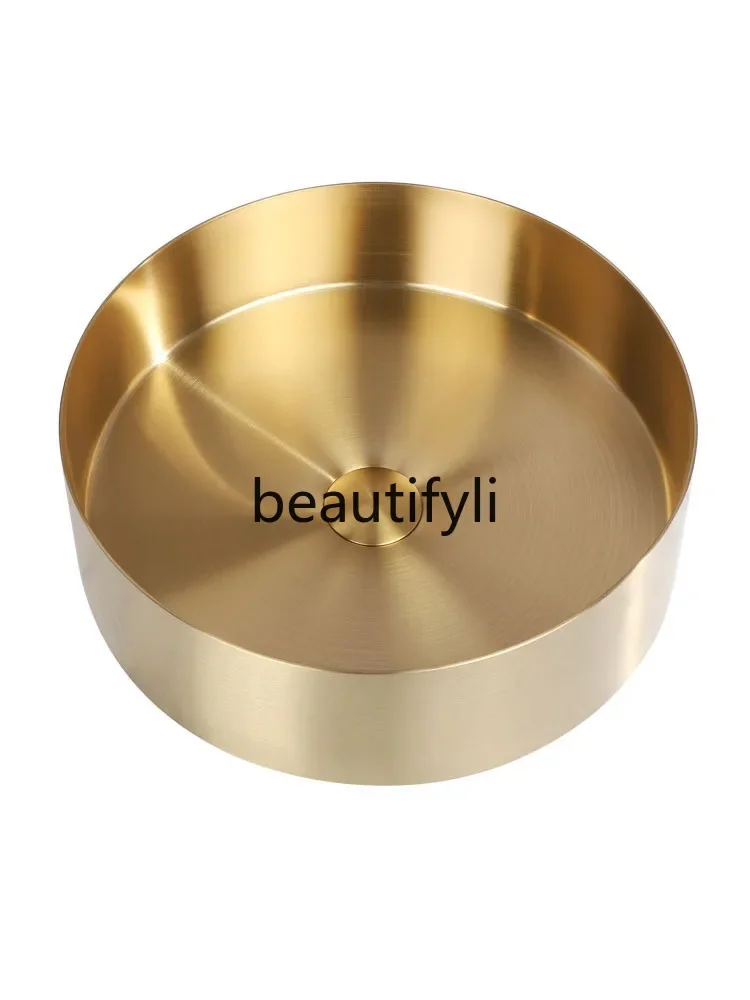 

Golden stainless steel countertop basin Hotel bathroom washbasin Household basin Round washbasin Single basin