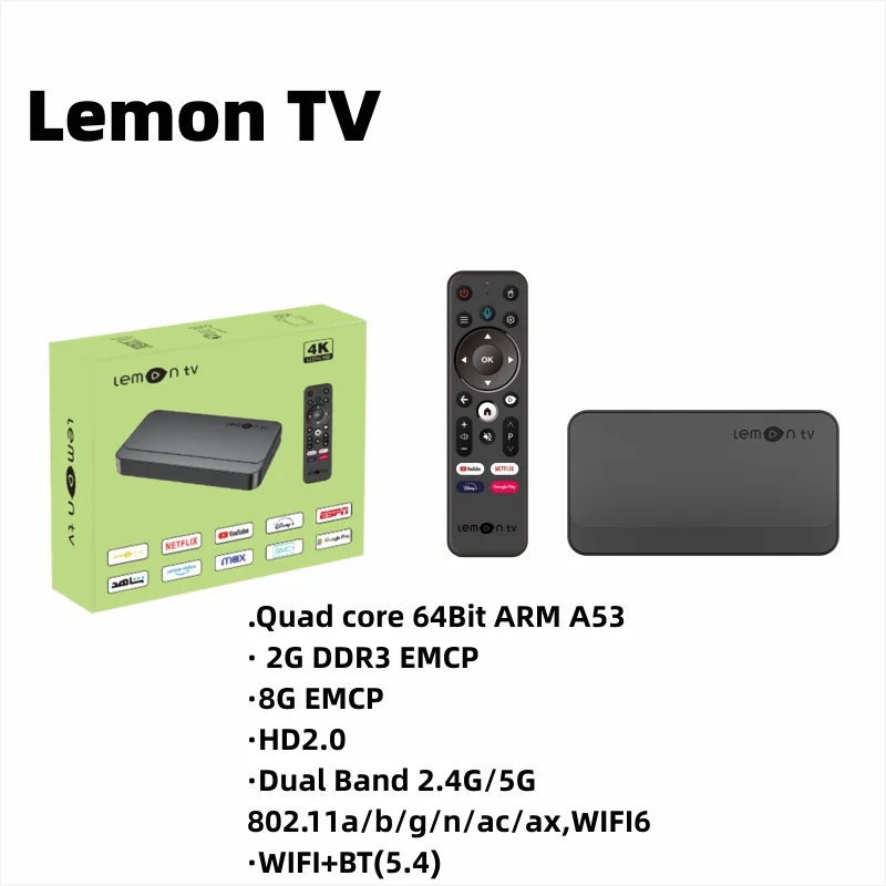 Lemon TV Set Top Box Allwinner H313 4K HD 2.4G/5G WIFI6 Android ATV Bluetooth Voice Remote Control TV Box 2GB/8GB