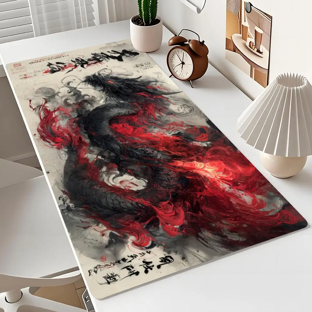 

Традиционная картина тушью, дизайн черного дракона, большой коврик для мыши, настольный коврик, офисный коврик, аксессуары для ПК, удлиненный коврик для клавиатуры, игровой коврик