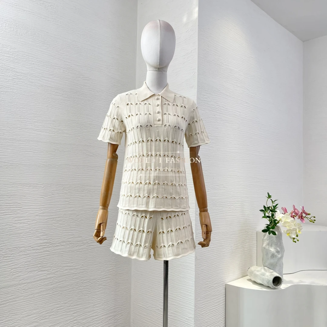 

High Quality Beige Short Sleeve Blouse Tops and Shorts 2 Pieces Sets Womens Outfits