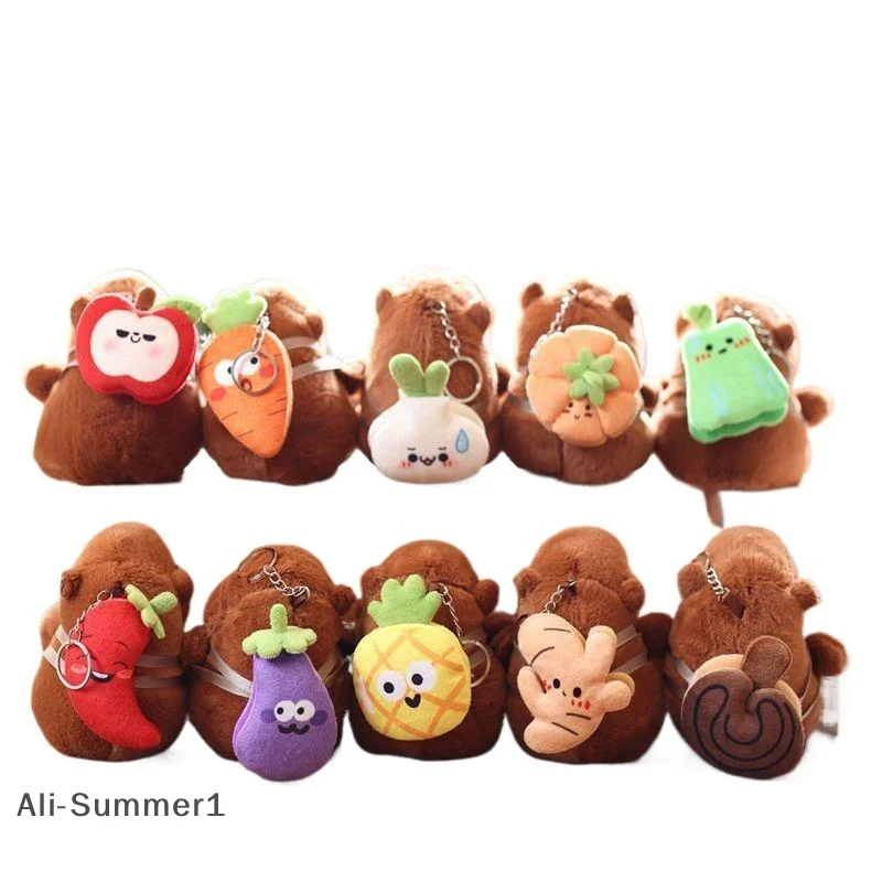 【E】لطيف الفواكه كابيبارا أفخم المفاتيح الكرتون محشوة دمية على شكل حيوان كيرينغ حقيبة قلادة على ظهره شنقا الديكور الهدايا
