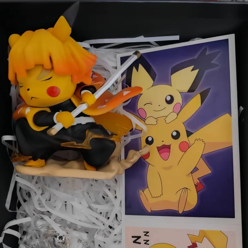 11cm Bandai Anime Pokemon Pikachu Cos Agatsuma Zenitsu Action Figure Model Statue Pvc Figurine Desktop Ornament Children Gift