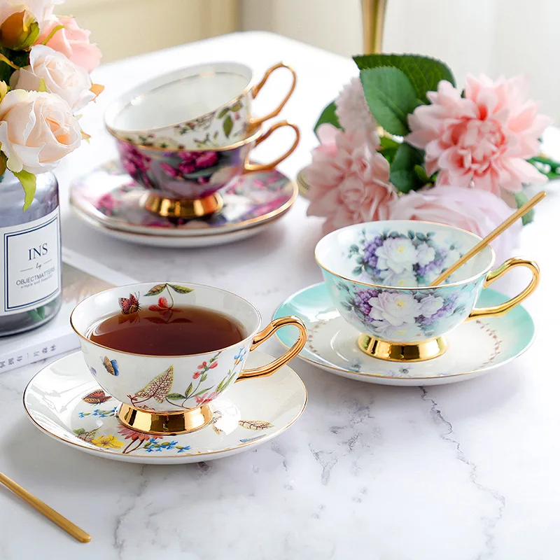 

High Bone China Cup and Saucer Set Ceramic Coffee Tea Cup Gift Box Package Elegant Gift Cup for Gifting Home Use