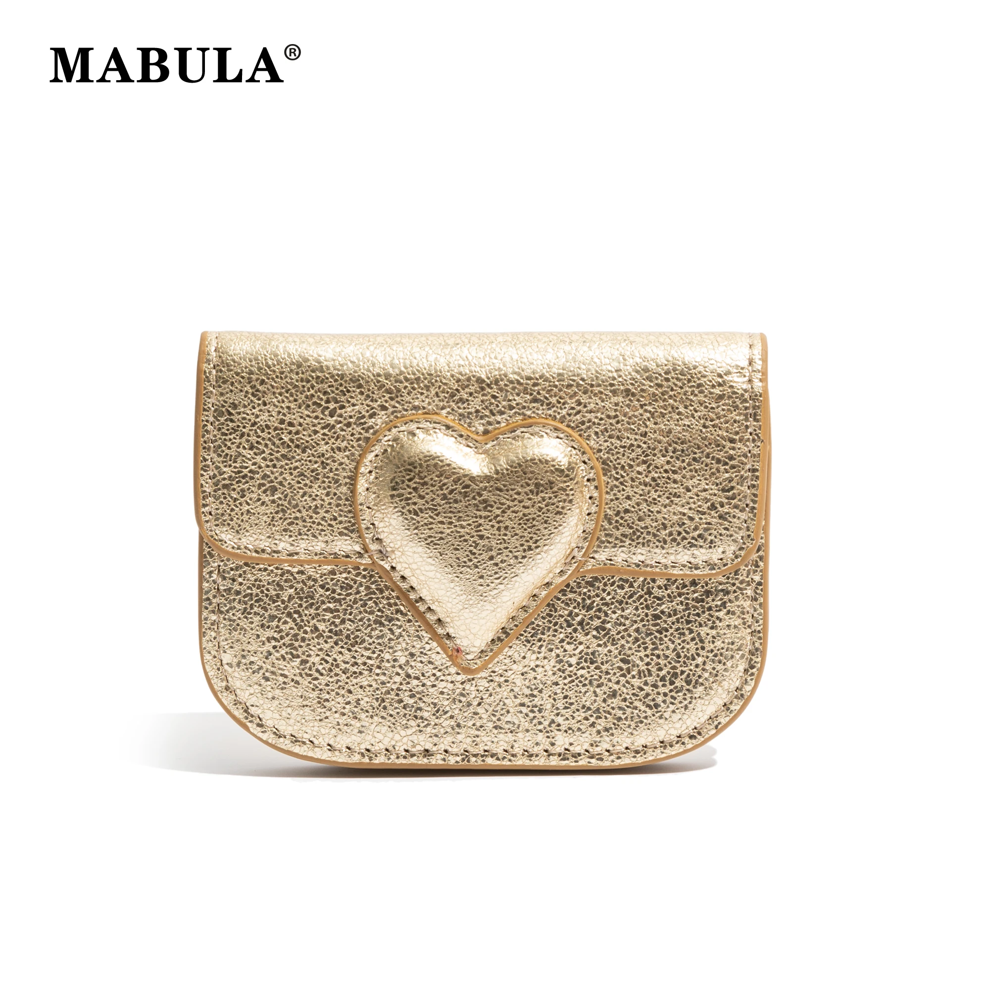 

MABULA Genuine Leather Heart Card Bag Women Solid Change Purse Compact Practical Portable Detachable Wallet Document Storage Bag