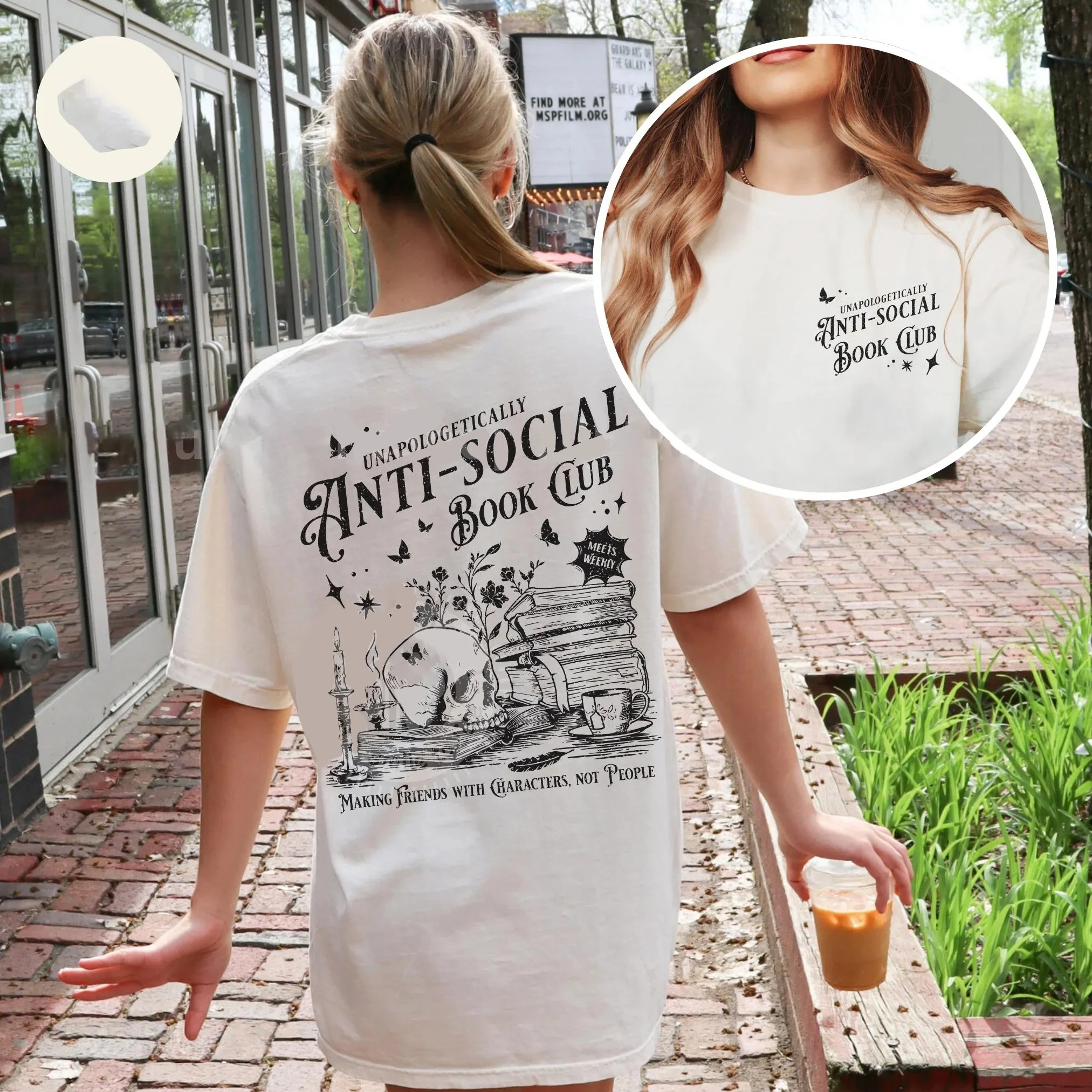 Vintage Anti-social Book Club 2 Sided Comfort T-Shirt for Introverted Romance Reader Distressed Tee Trendy Casual Streetwear - Image 2