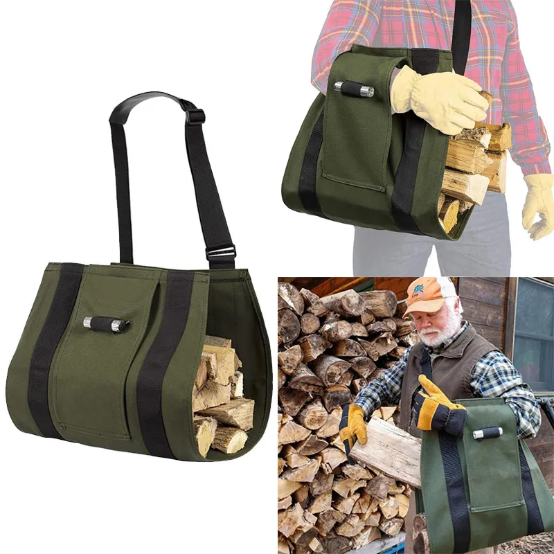 Canvas Firewood Carrier Bag Outdoor Portable Wood Storage Bag Kitchen Camping Handbag Trip Wood Carrying