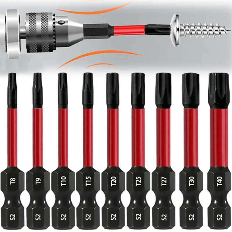 S2 Steel Magnetic Screwdriver Bits Multi Torx Impact Driver Bit Hex Shank Non-Slip Drill Bits for Electric Power Tools T5-T40