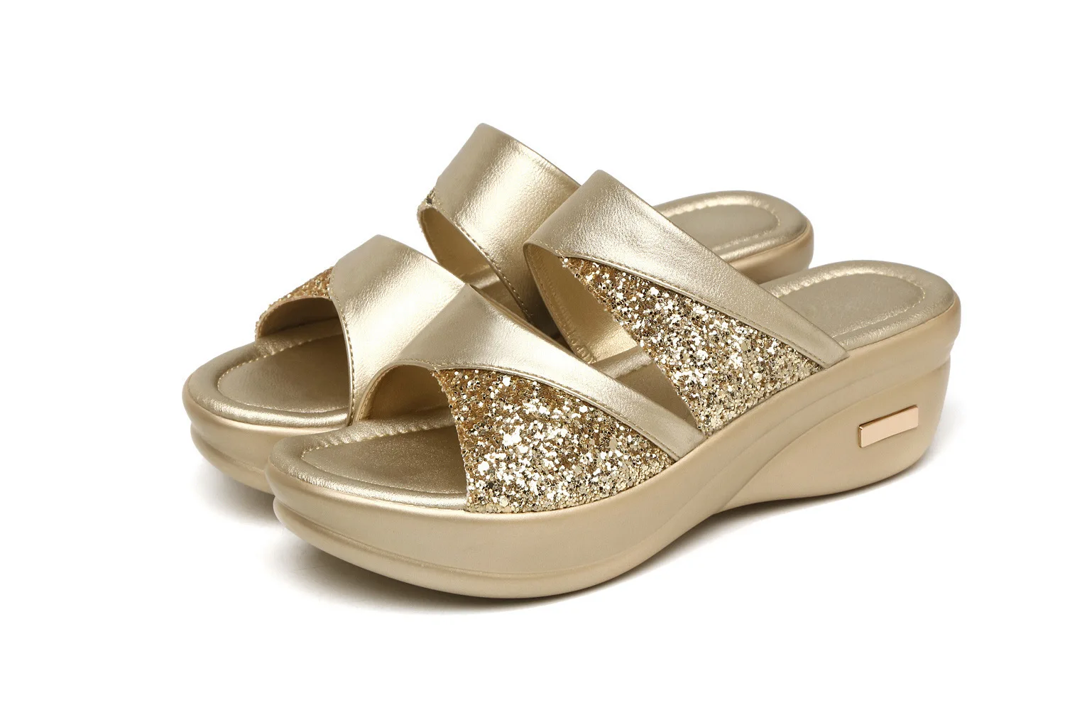 Damen Casual Slingback-Sandalen Glitzer-PU-Keilabsatz-Plateausandalen Bequeme Sandalen für Frauen Frühling 2026 Sommer Keilabsatz-Pantoletten – Detail 8