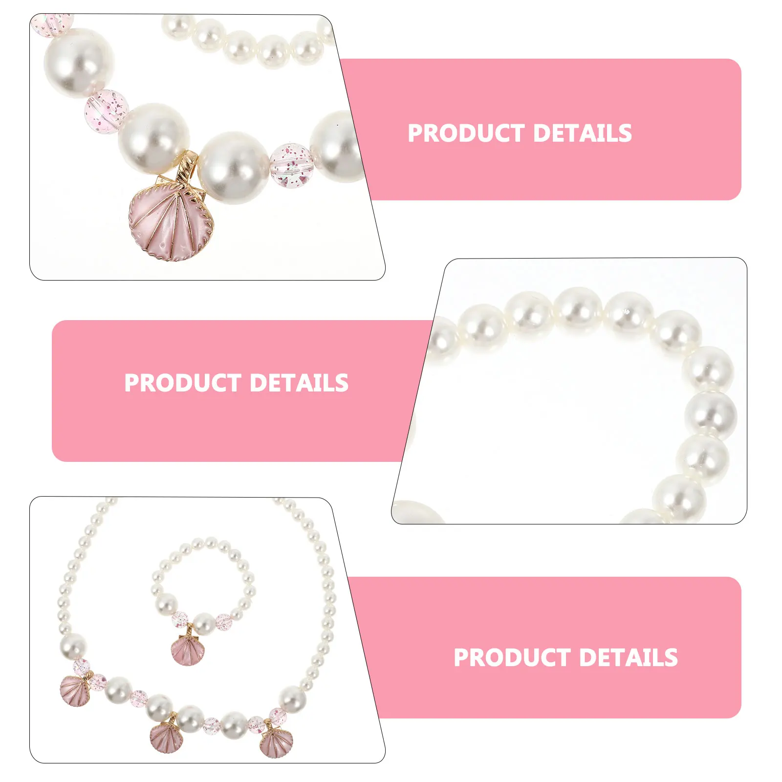 

Shell Simulated Pearl Necklace Bracelet Set Pink Kids Jewelry Set Toddler Girls Necklace Bracelet Gift Birthday Christmas Daily
