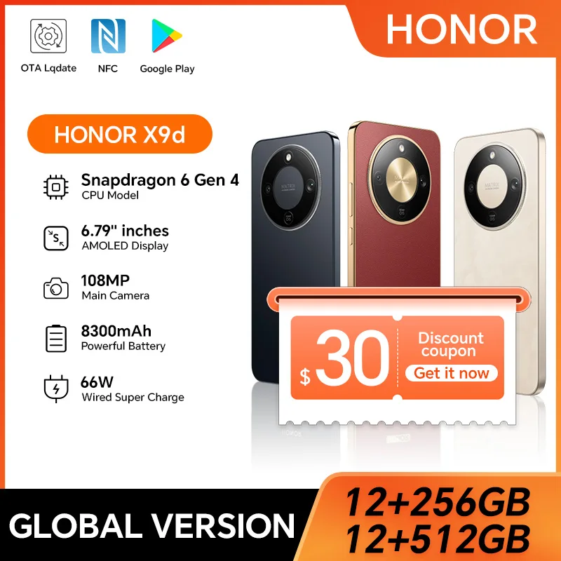 Global Version HONOR X9d 5G 6.79'' AMOLED Screen Snapdragon 6 Gen 4 108MP AI Camera 8300mAh Battery 66W SuperCharge