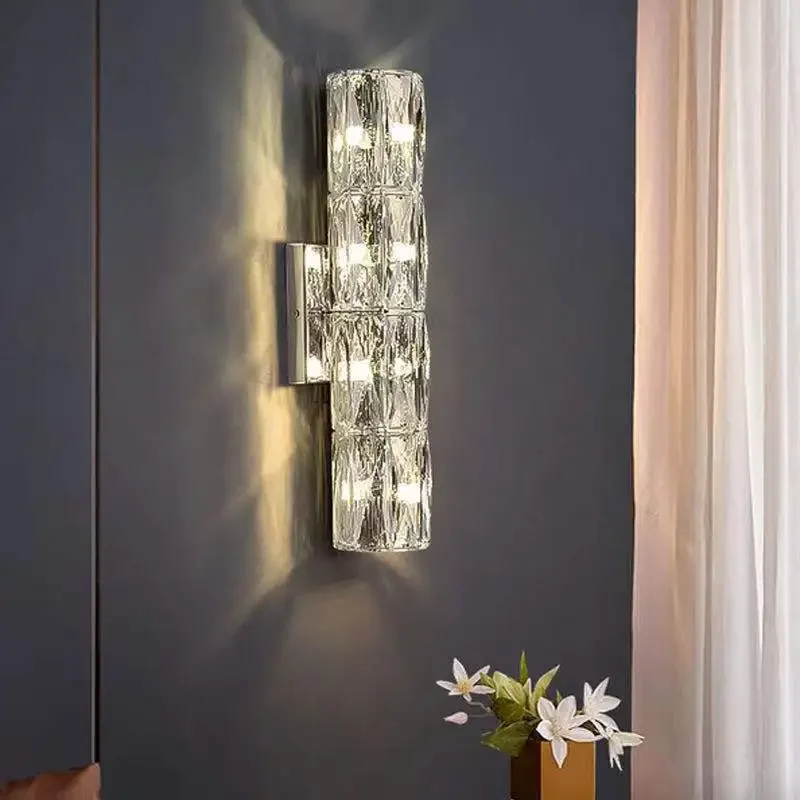 Crystal Cylinder Wall light Living room bedside long wall art light background wall villa light luxury luxury lights