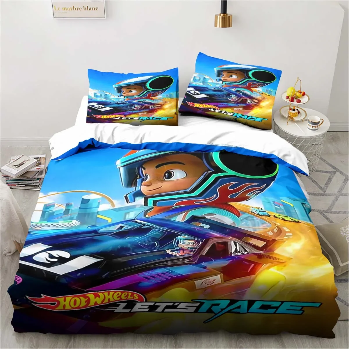 H-Hot Wheels Racing printed bedding set pillowcase quilt cover bedspread set children's room bedding set luxury birthday gift