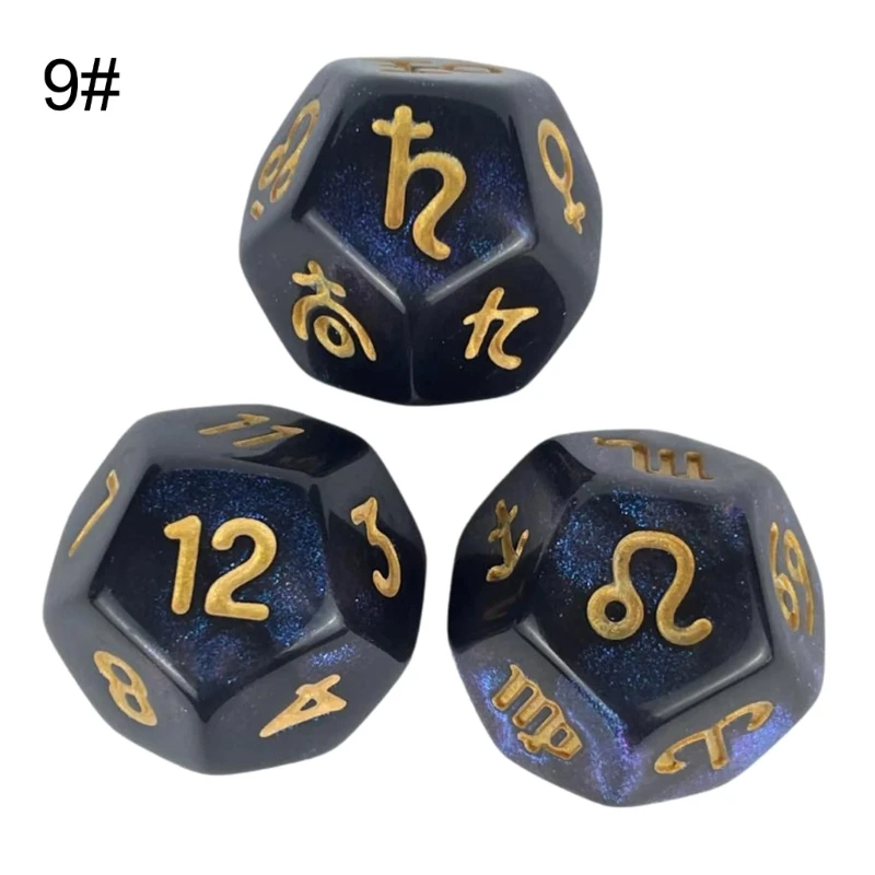 3Pcs Astrologys Dices 12-Sided Dices Divinations Tool Tarots Constellations Dices 54DE