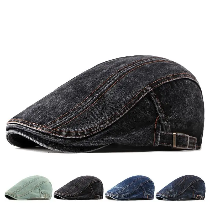 2026 Denim Blaue Baskenmütze für Herren, schicke und elegante Damen- und Mädchen-Denim-Baskenmützen, einfarbige Baumwoll-Malermütze, Newsboy-Caps, verstellbare Mützen