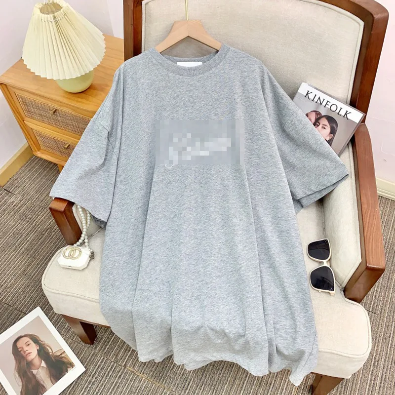 

Classic Oversized Embroidered Heavy Bead Logo round Ne Loose oulder T-irt Cotton Casual Summer Women's Faion