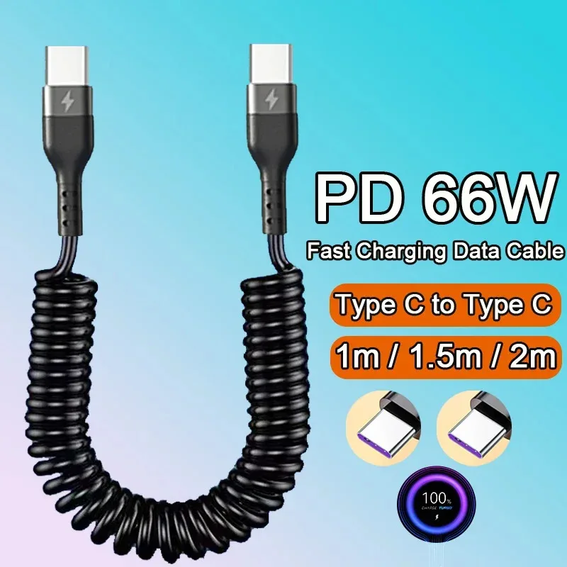 

PD 66W Type C to Type C Fast Charging Cable For Huawei Honor Xiaomi Redmi POCO Samsung Phone Spring Car 5A Charger USB C Cables