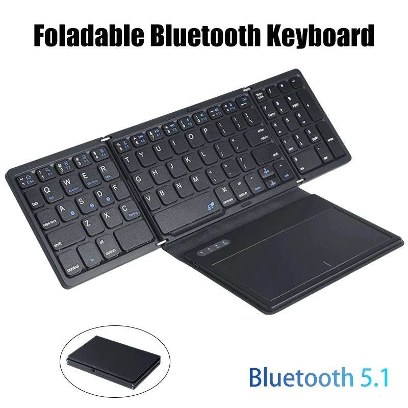 Foladable Bluetooth Keyboard with Touchpad Pocket Folding Keyboard for Laptop Phone Tablet Wireless Rechargeable Keyboard