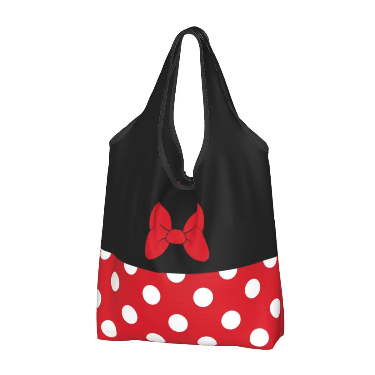 Custom Kawaii Cartoon Minnie Shopping Tote Bags Portable Animated Polkadots Grocery Shoulder Shopper Bag