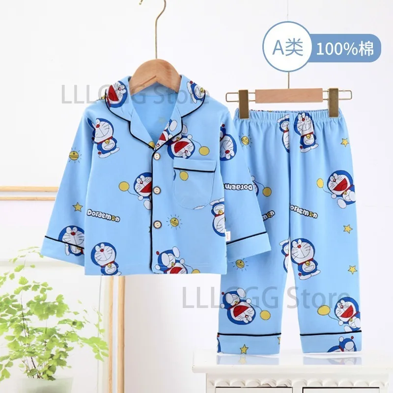 Doraemon Kawaii Nightwear Set Spring Fall Children Pajamas Cute Long Sleeve Pants Pajama Set Loose Homewear Casual Service Suit