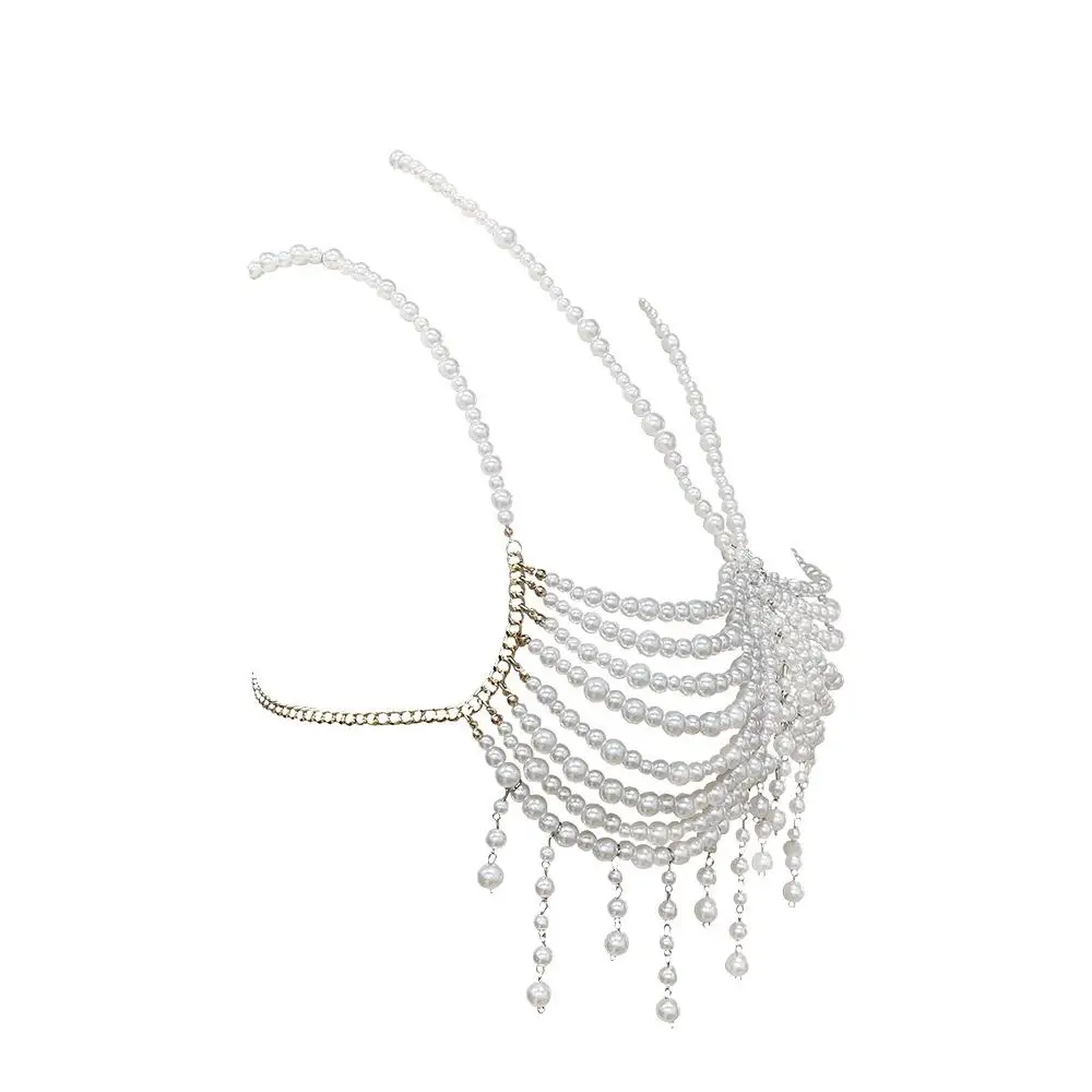 

Handmade Beaded Pearl Hollow Tassel Chest Chain Accory Top Faion Trend Hollow out Design A-Line Narrow Strap Vest