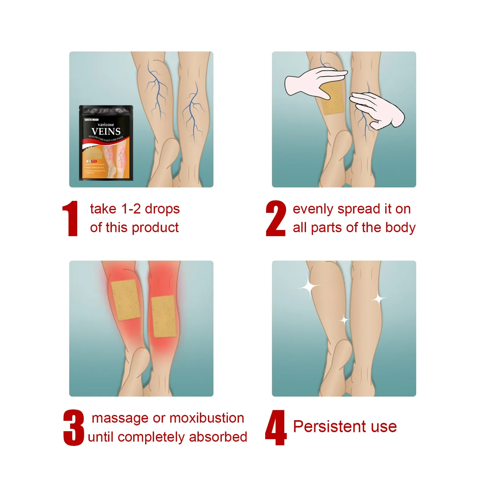 South Moon Varicose Vein Treatment Patch Leg Sore Swelling Relief Plaster Patch Earthworm Leg Body Health Care Sticker health