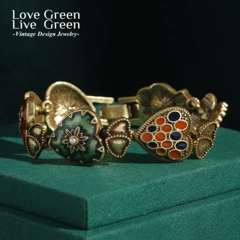 

Antique Heart Bracelet Charms Love Ethnic Style Colorful Enamel Vintage Jewelry For Women Accessories Bohemian 2025 New Arrival