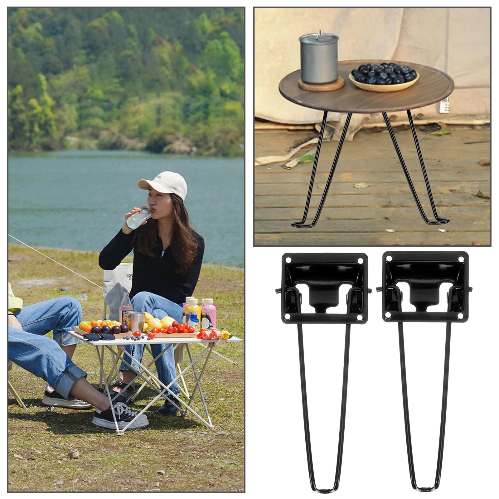 4 Pcs Legs Table Hairpin Foldable Bench Press Black Metal Folded Simple Furniture Desk